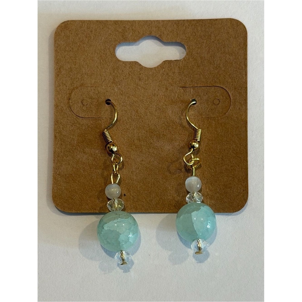 Handmade Crushed Jade & Opal Drop Earrings / Gold Tone / Artisan Jewelry